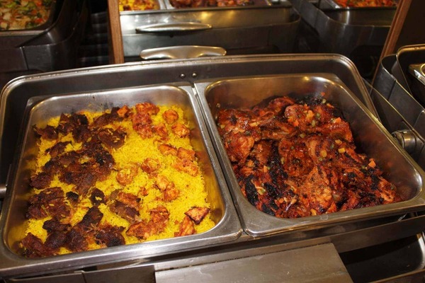 Group photo at dinner party